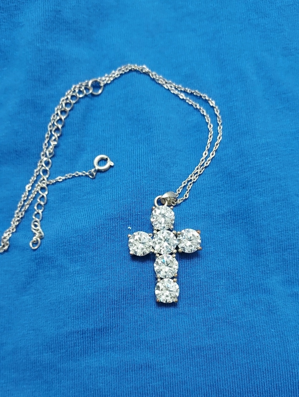 Silver Crystal Cross Pendant Necklace - Clear/Silver